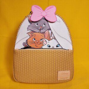 Loungefly Disney The Aristocats Marie Kitten Basket Bow Brown Mini Backpack NEW